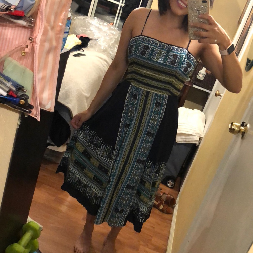 Navy blue printed summer dress.